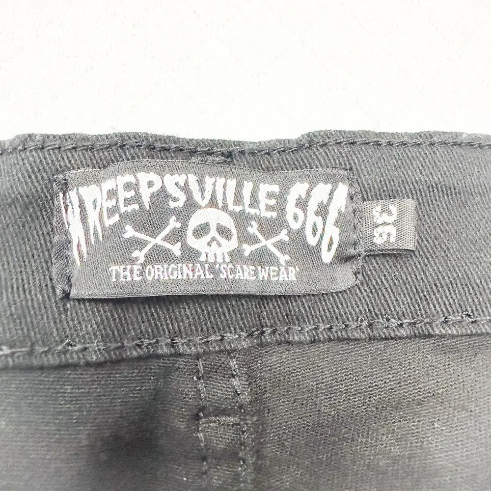 Kreepsville 66 Skeleton Printed Graphic Pocket Green Stitched Denim Jean Size 36
